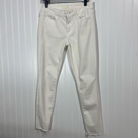 MOTHER Denim - Mother Looker Ankle Fray Jeans White 29 Skinny Raw Hem Stayin Alive Quiet Luxury